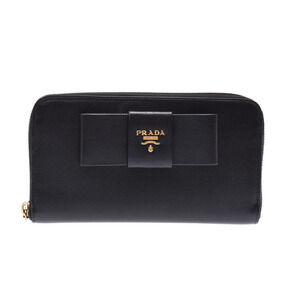 Prada Saffiano Zip Around Long Wallet Ribbon Black Card